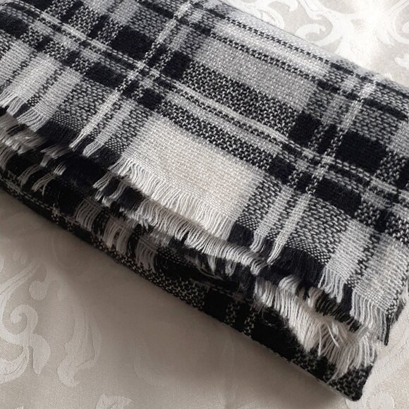 Heritage Print Blanket Scarf. Black White Oversized Plaid Scarf ModCloth Wrap - Picture 3 of 11